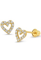 catchy open heart white cubic zirconia gold baby earrings